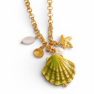 Seashell Charm Necklace with Starfish – Gold Tone Ocean Pendant